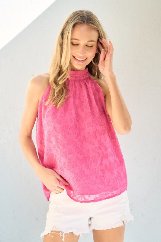 Textured Jacquard Halter Neck Top