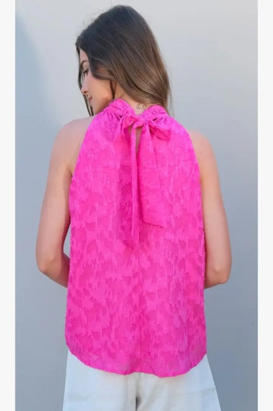Textured Jacquard Halter Neck Top