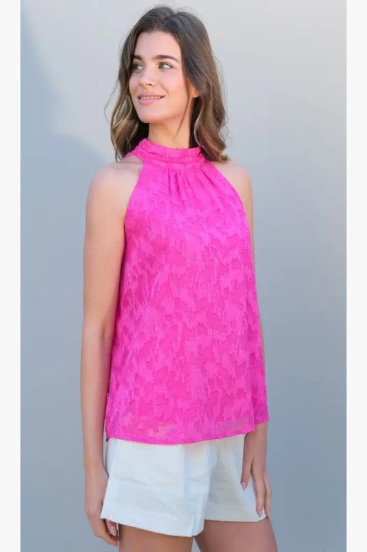 Textured Jacquard Halter Neck Top