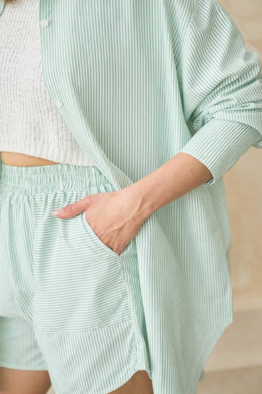 Mint Striped Blouse & Short Set