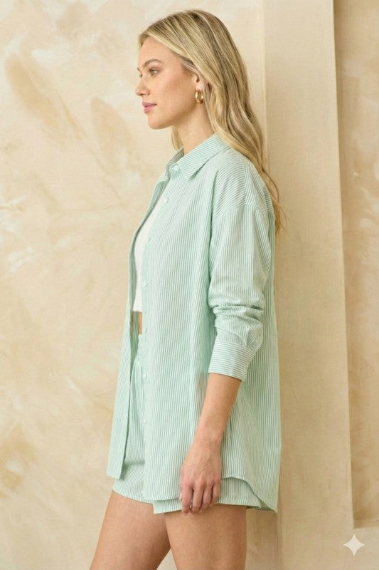 Mint Striped Blouse & Short Set