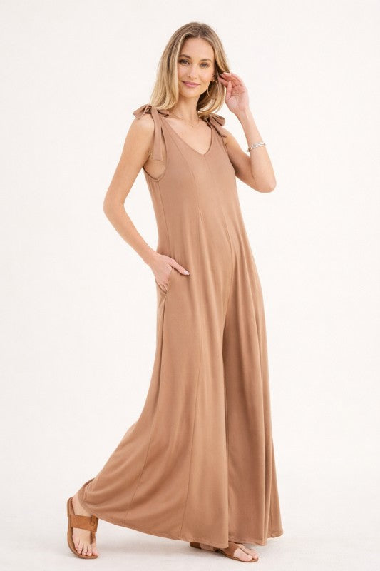 Tie Shoulder Wide Leg Jumpsuit