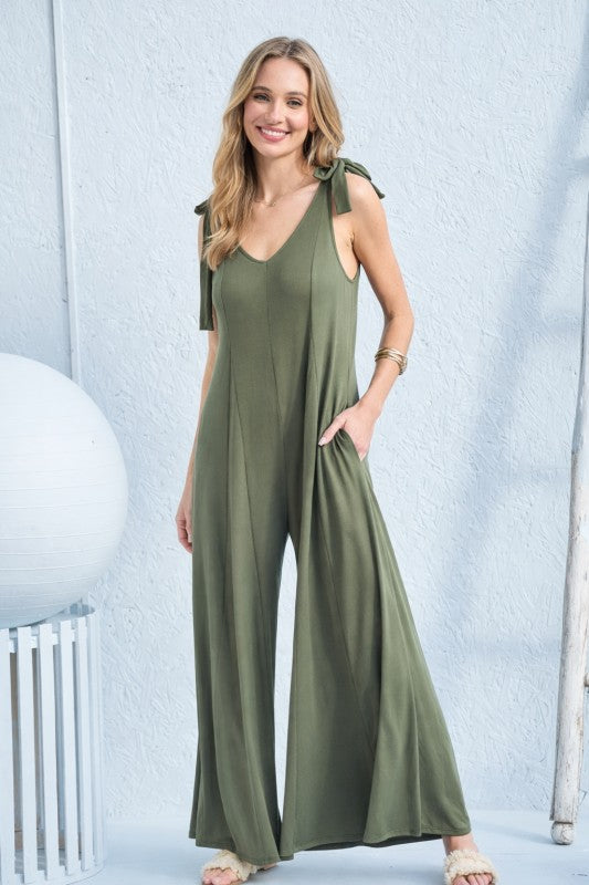 Tie Shoulder Wide Leg Jumpsuit