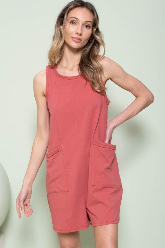 Casual Sleeveless Pocket Romper