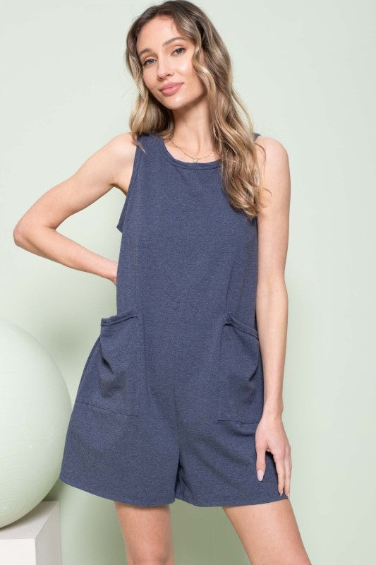 Casual Sleeveless Pocket Romper