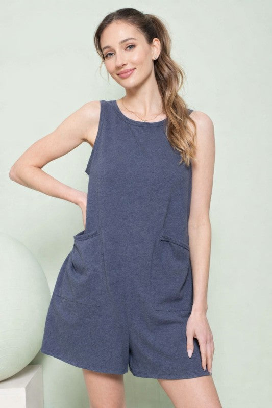 Casual Sleeveless Pocket Romper