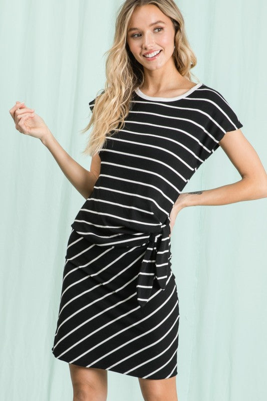 Striped Side-Tie Dolman Sleeve Knit Dress