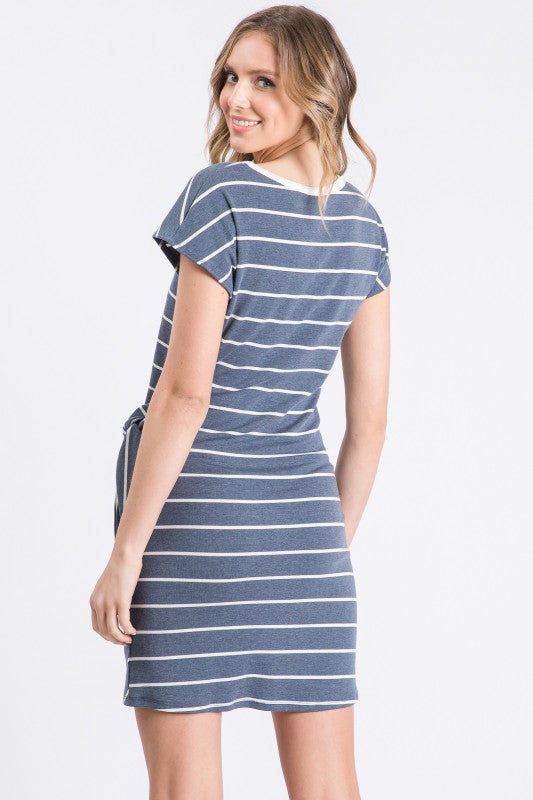 Striped Side-Tie Dolman Sleeve Knit Dress
