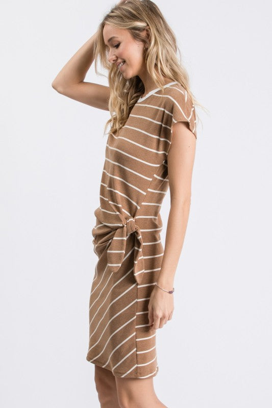 Striped Side-Tie Dolman Sleeve Knit Dress