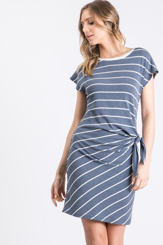 Striped Side-Tie Dolman Sleeve Knit Dress