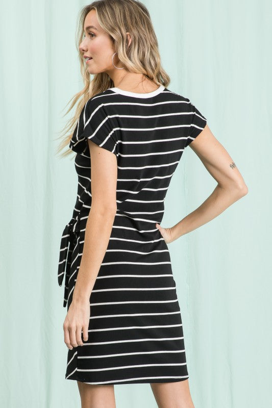 Striped Side-Tie Dolman Sleeve Knit Dress