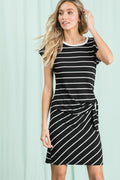 Striped Side-Tie Dolman Sleeve Knit Dress