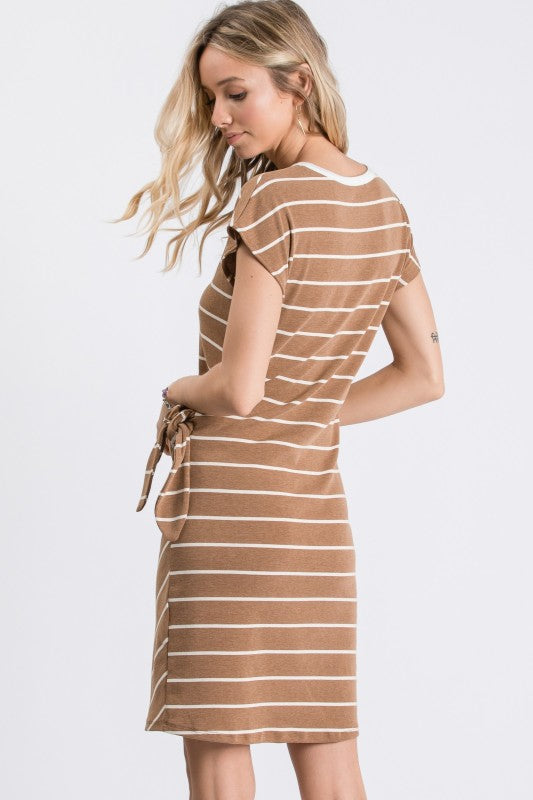 Striped Side-Tie Dolman Sleeve Knit Dress