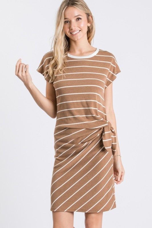 Striped Side-Tie Dolman Sleeve Knit Dress