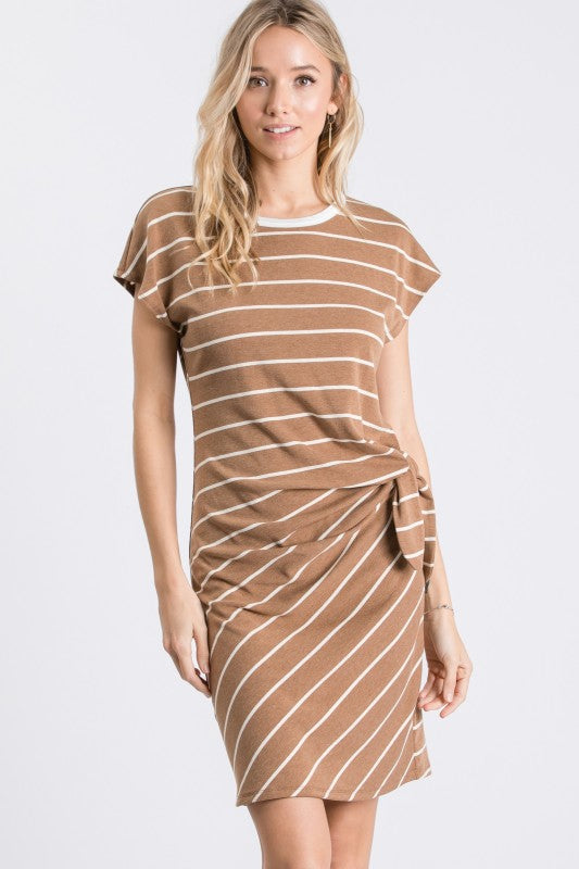 Striped Side-Tie Dolman Sleeve Knit Dress