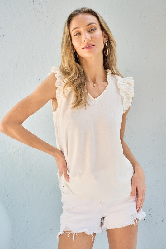 Ruffle Sleeve V-Neck Blouse