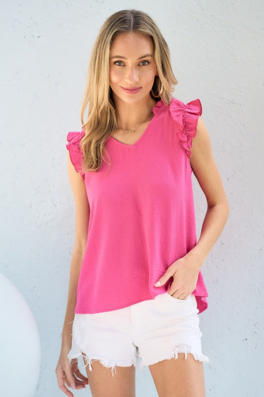 Ruffle Sleeve V-Neck Blouse