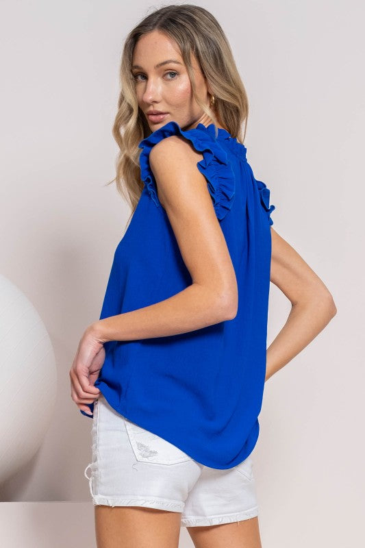 Ruffle Sleeve V-Neck Blouse