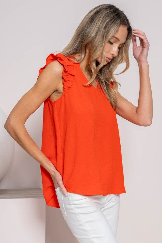 Ruffle Sleeve V-Neck Blouse