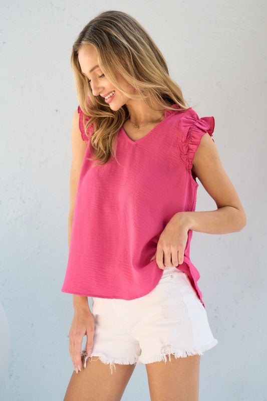 Ruffle Sleeve V-Neck Blouse