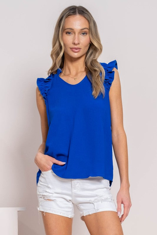 Ruffle Sleeve V-Neck Blouse