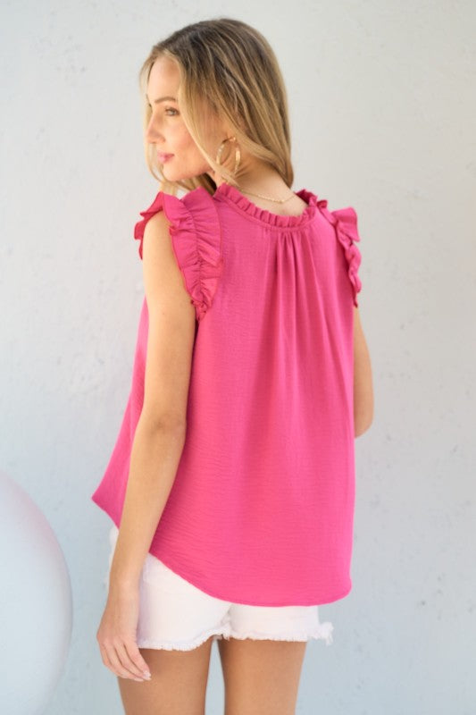 Ruffle Sleeve V-Neck Blouse