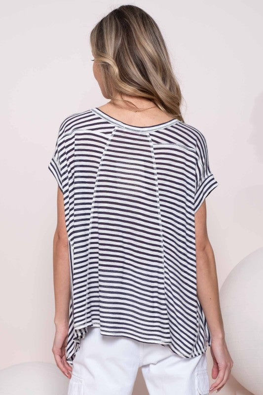 HANKERCHIEF HEM LINED OVERSIZED STRIPE TOP