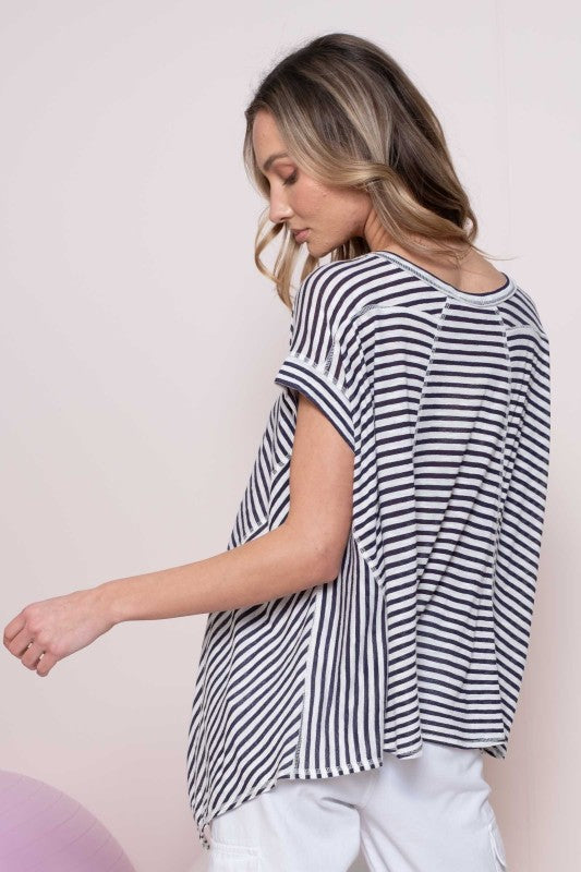 HANKERCHIEF HEM LINED OVERSIZED STRIPE TOP