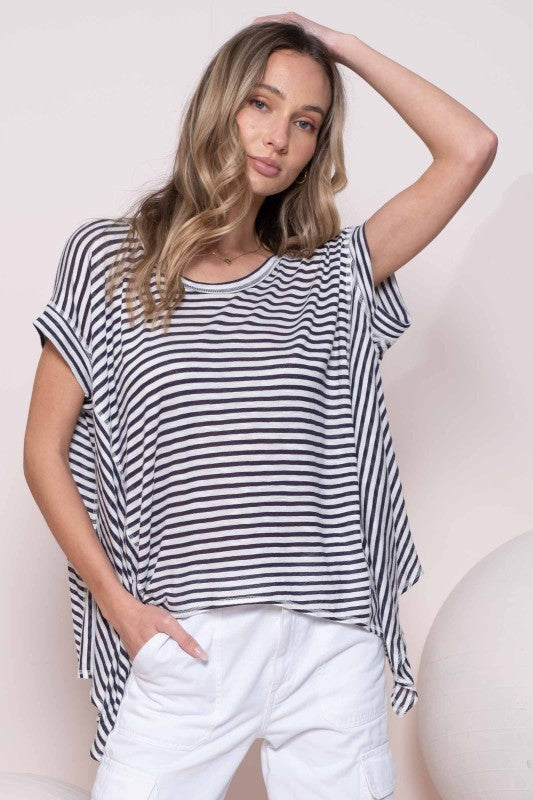 HANKERCHIEF HEM LINED OVERSIZED STRIPE TOP