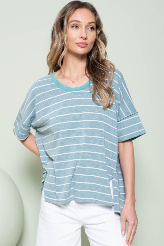 Oversized Stripe Short Sleeve Top
