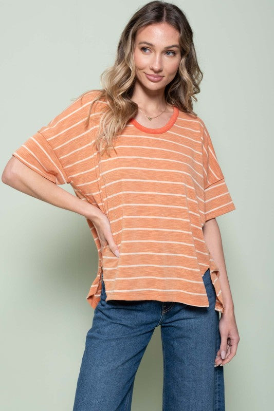 Oversized Stripe Short Sleeve Top