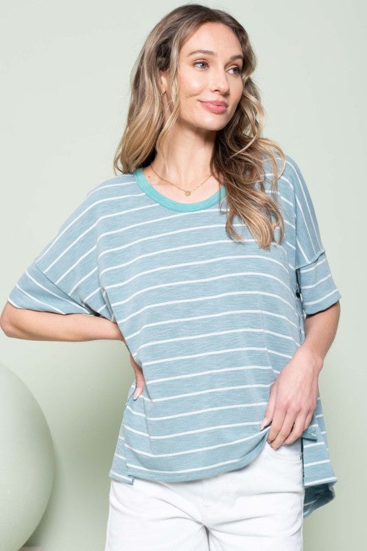 Oversized Stripe Short Sleeve Top