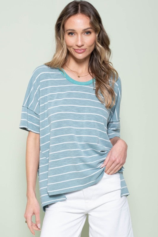 Oversized Stripe Short Sleeve Top