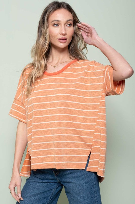 Oversized Stripe Short Sleeve Top