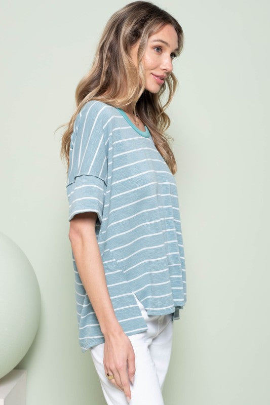 Oversized Stripe Short Sleeve Top